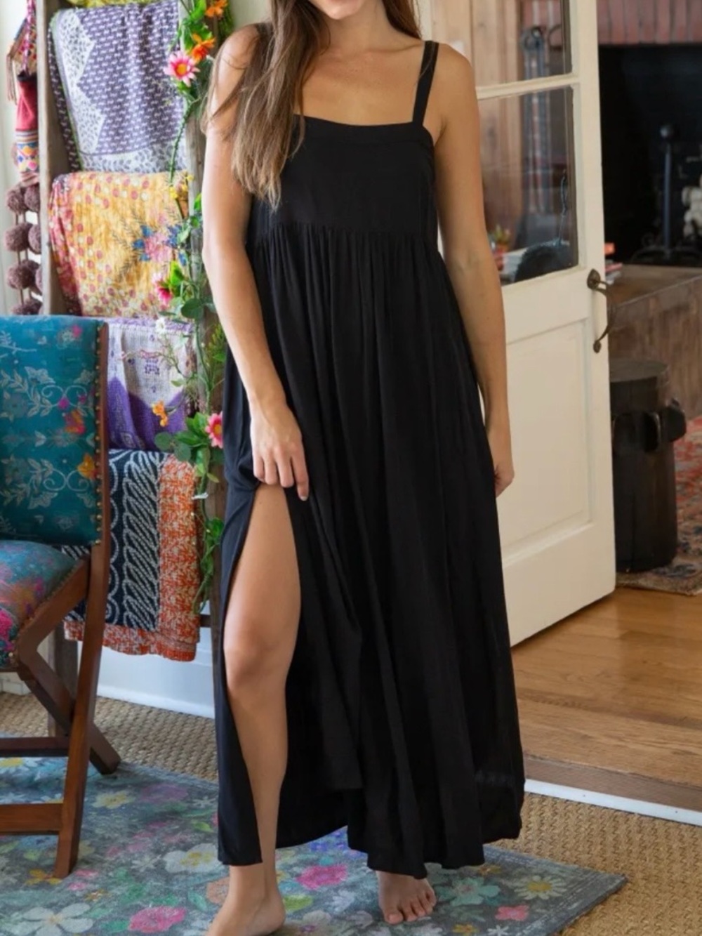 NATURAL LIFE Patti Maxi Dress with Side Slit - Black